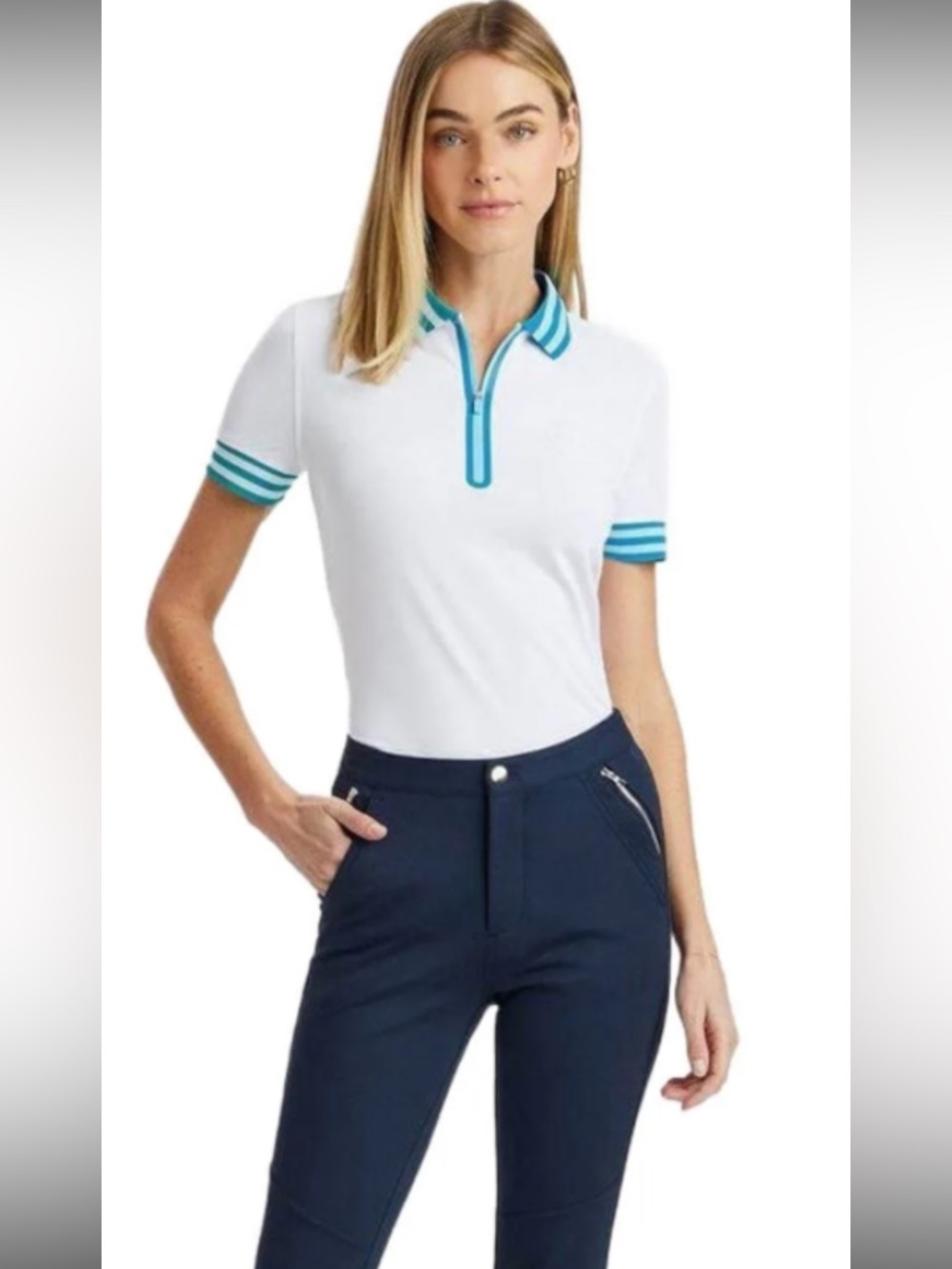 G/FORE Women’s Embossed Logo Rib Collar Qrt Zip Tech Pique Polo Snow